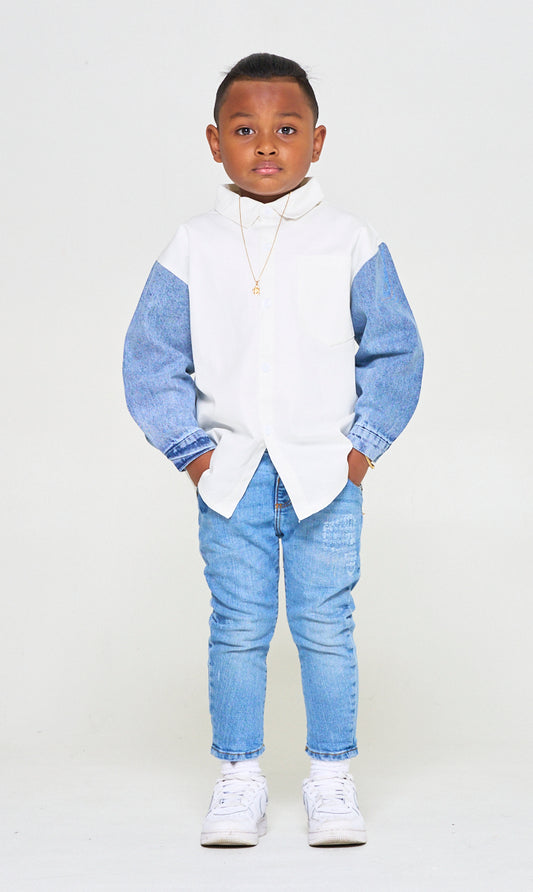 Long Sleeve Denim and Cotton Shirt